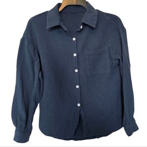 3/$15 Shein Blue Cotton Button Down Shirt Size Xs